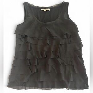 LOFT Black Tiered Ruffle Sleeveless Top M